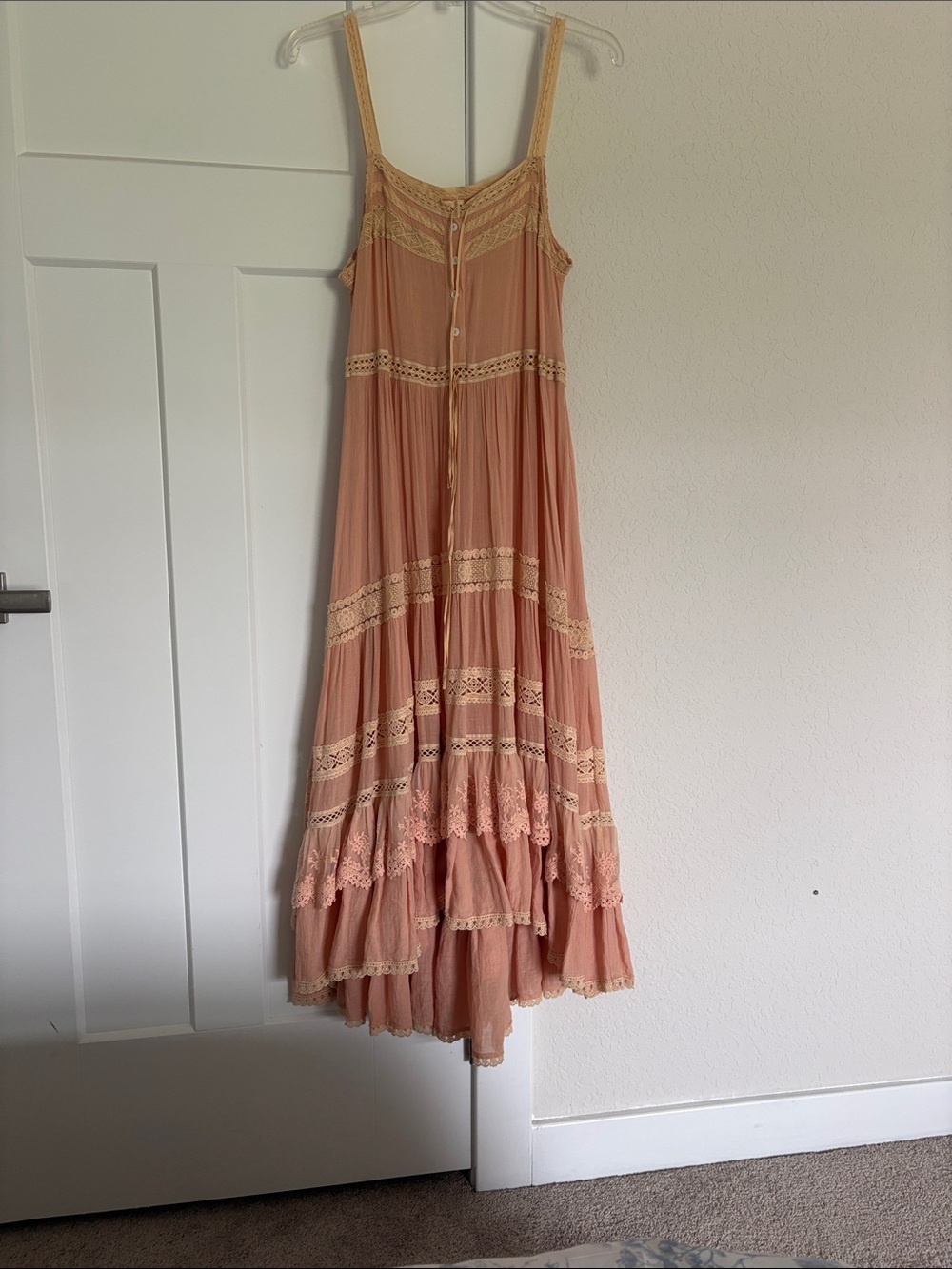Spell Peach High-Low Lace Trim Maxi Dress - Picture 1 of 4
